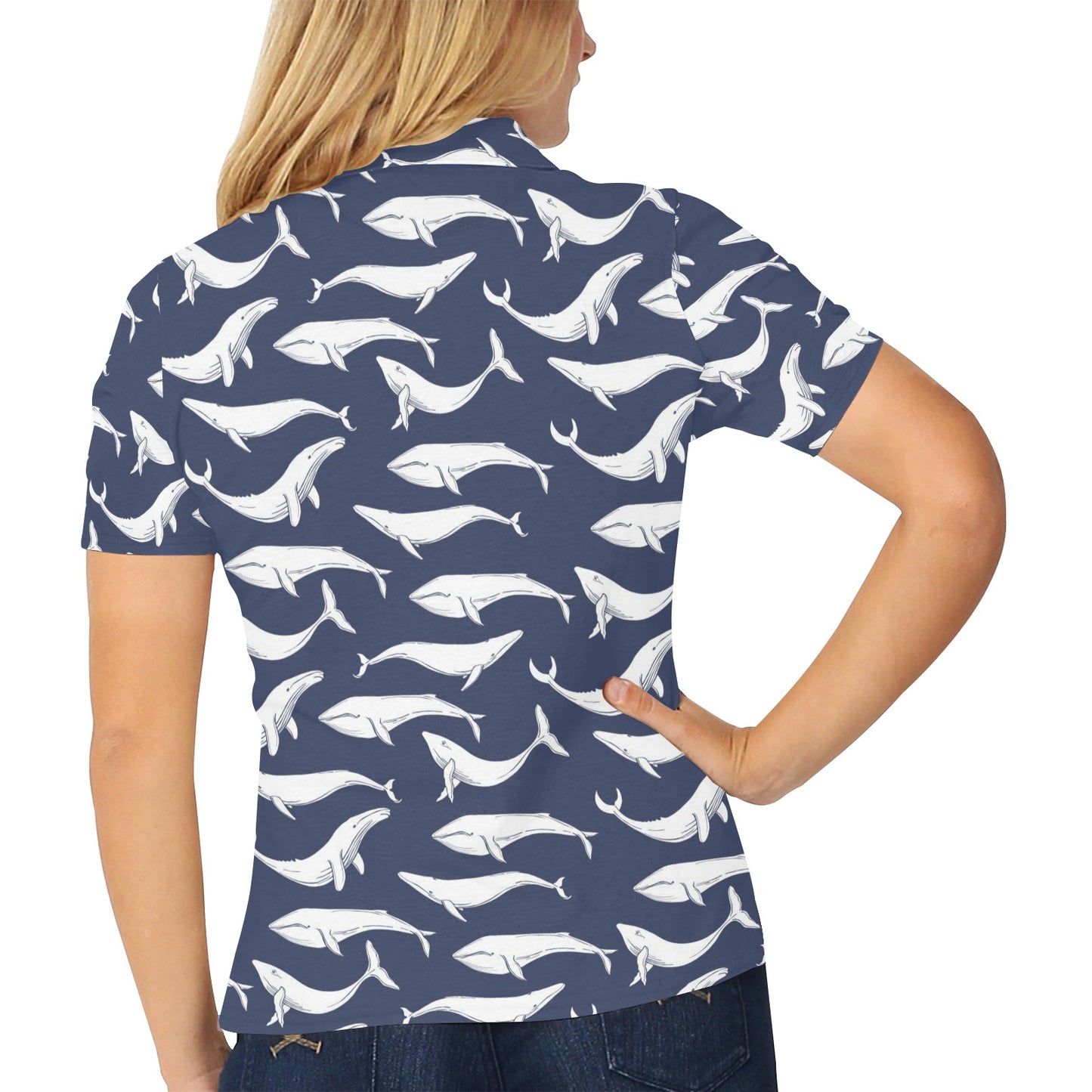 Whale Print Design LKS308 Women's Polo Shirt