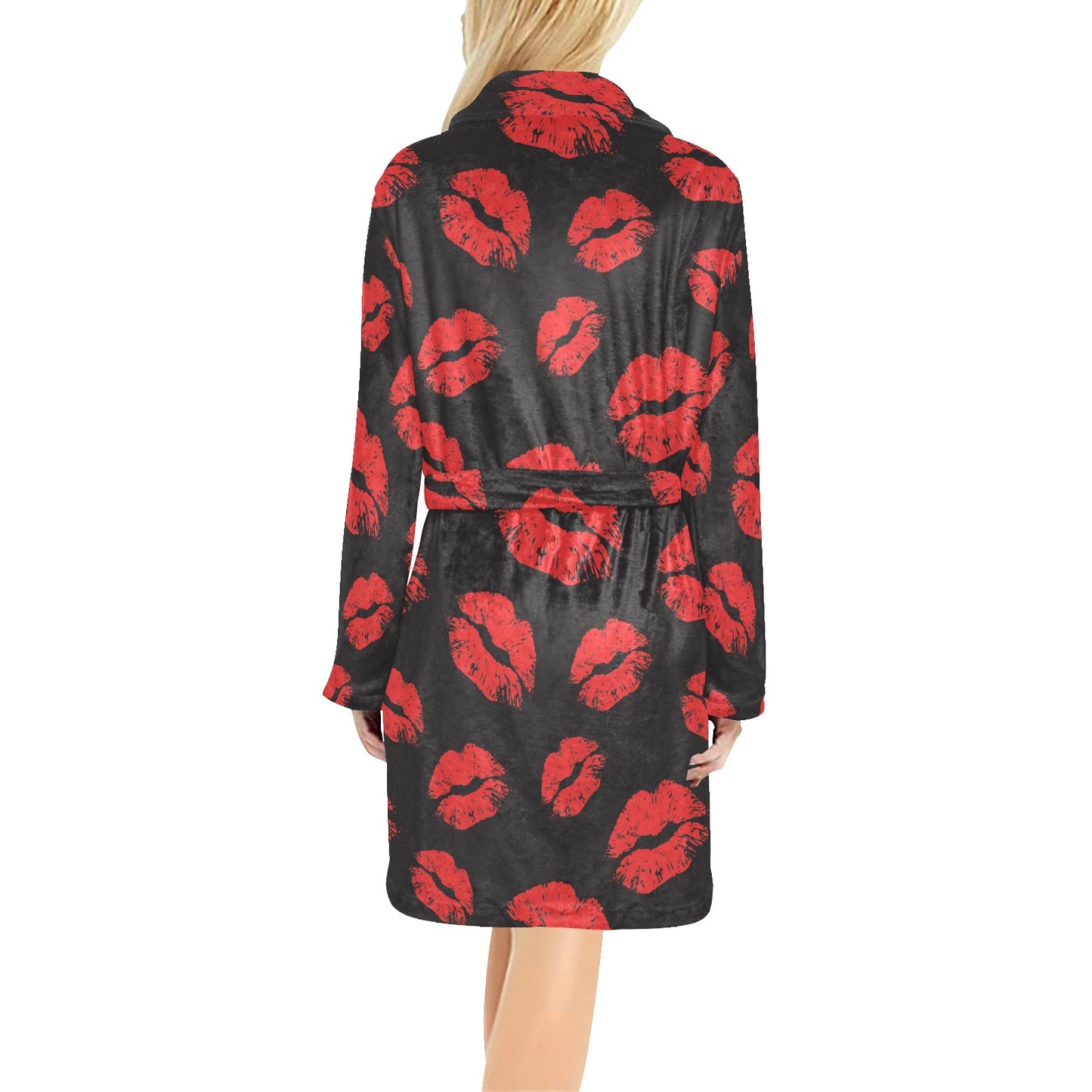Lip Red Pattern Print Design 02 Women's Fleece Robe