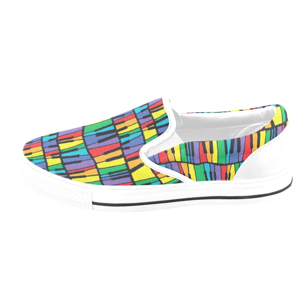 Piano Print Design LKS402 White Slip Ons Canvas Women's Shoes