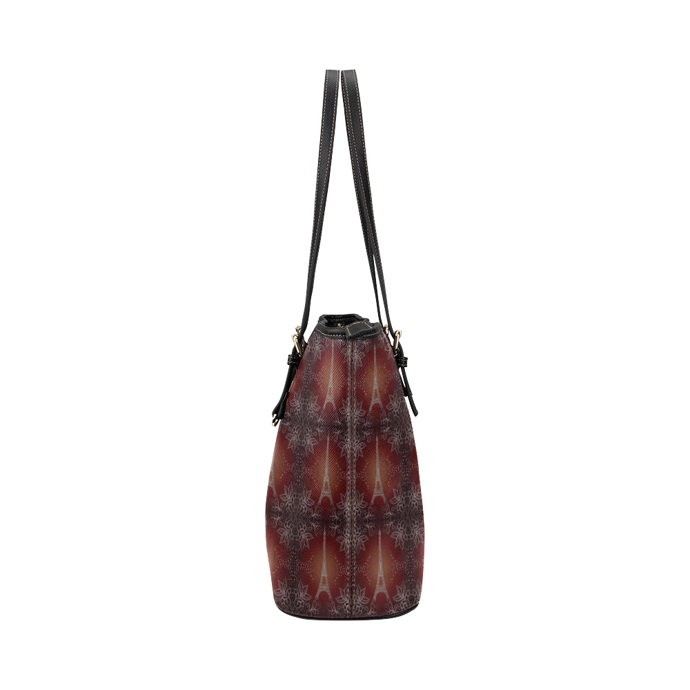 Eiffel Tower Drawing Print Leather Tote Bag