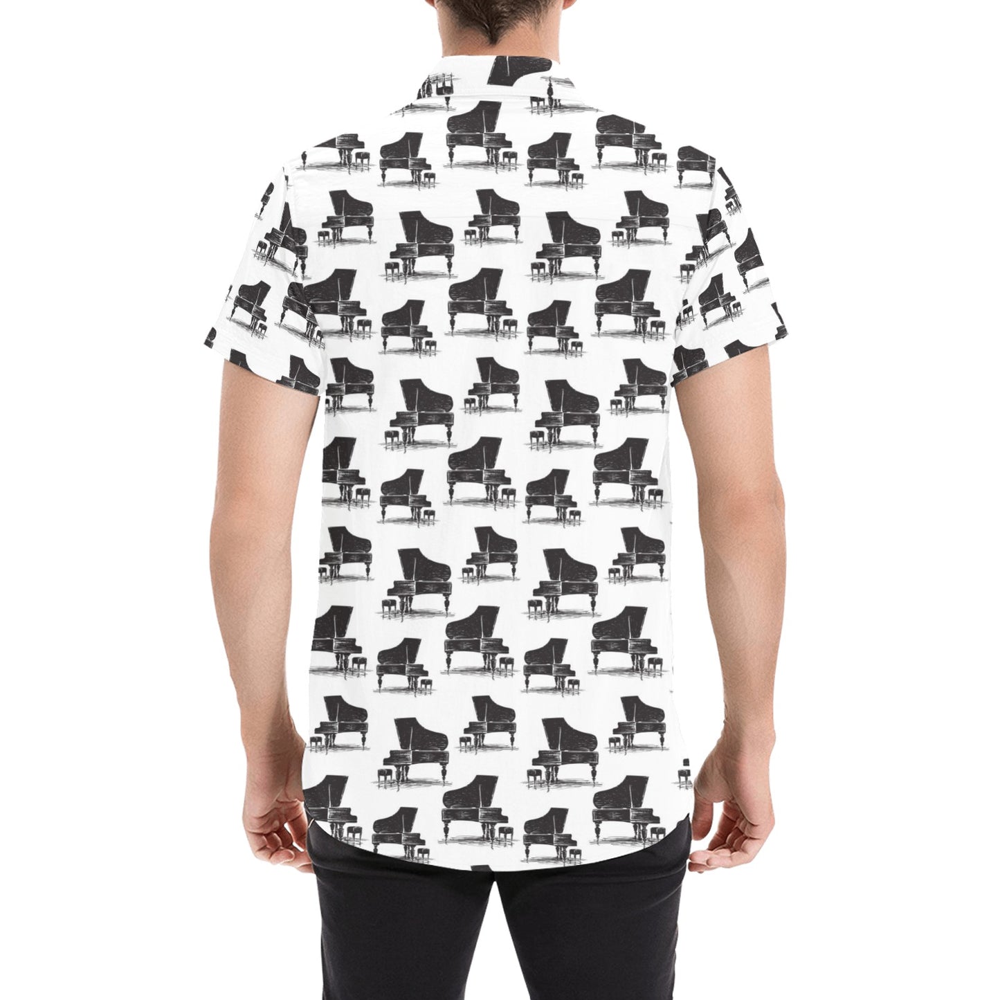 Piano Print Design LKS401 Men Short Sleeve Button Up Shirt