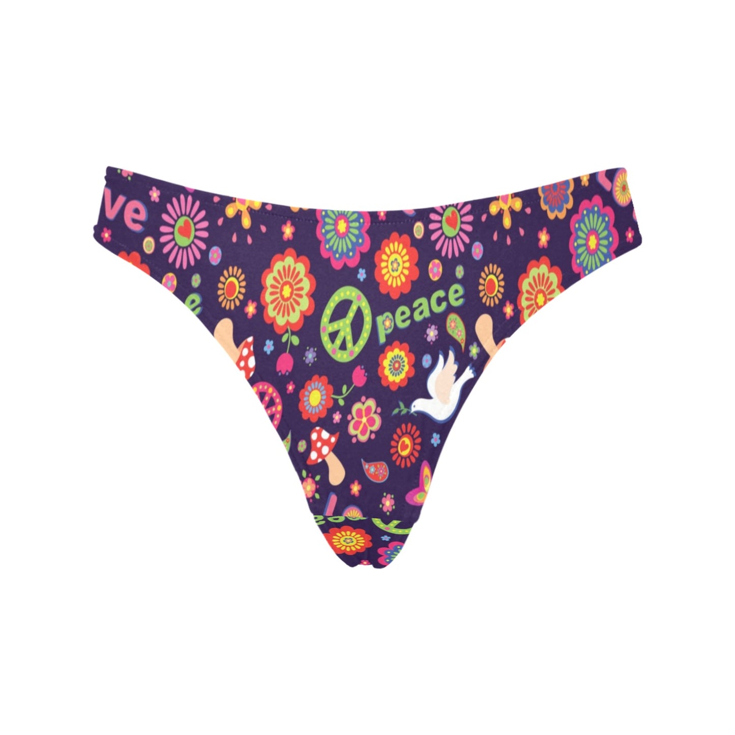 Flower Power Peace Design Print Women's Thongs