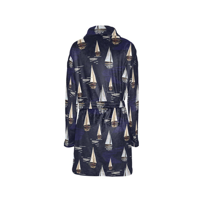Sailing Ships Pattern Print Design A05 Women's Fleece Robe
