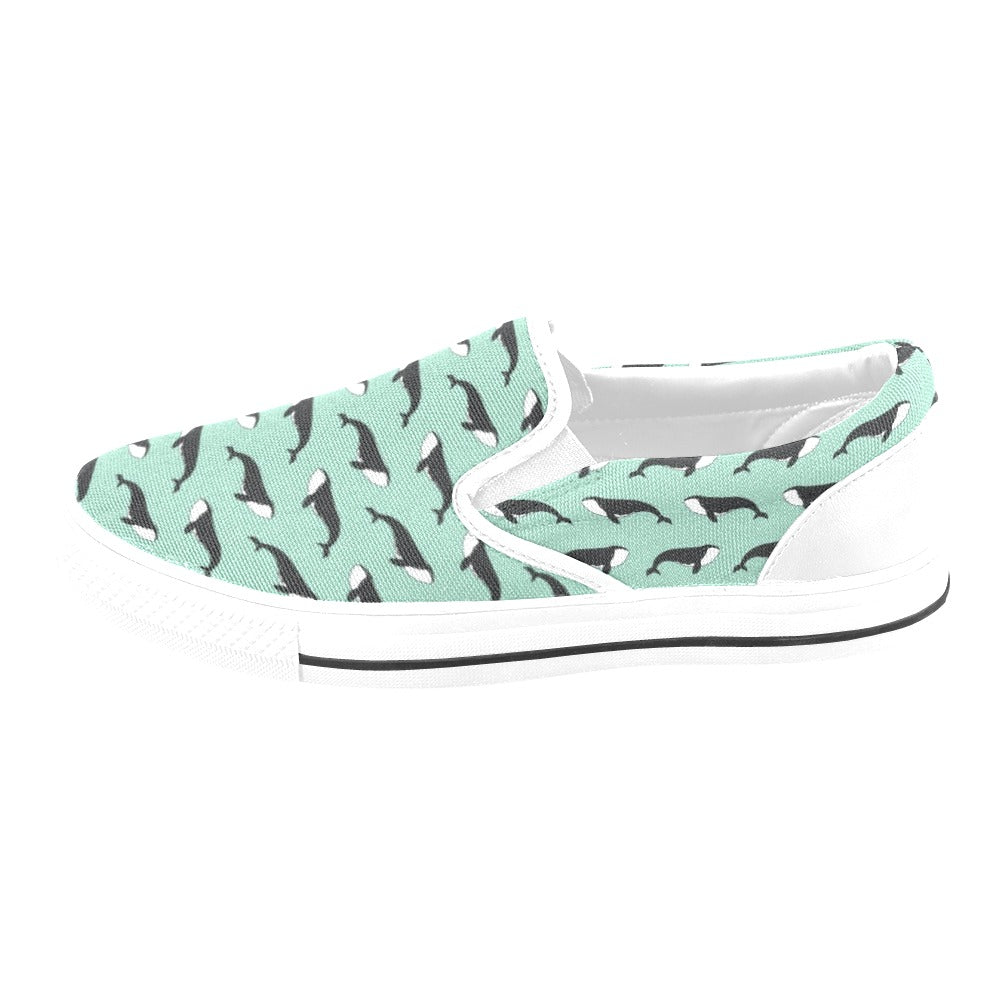 Whale Print Design LKS307 White Slip Ons Canvas Women's Shoes