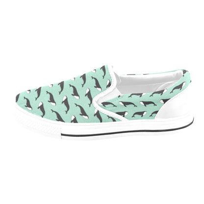 Whale Print Design LKS307 White Slip Ons Canvas Women's Shoes