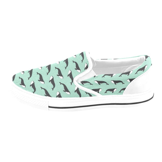 Whale Print Design LKS307 White Slip Ons Canvas Women's Shoes