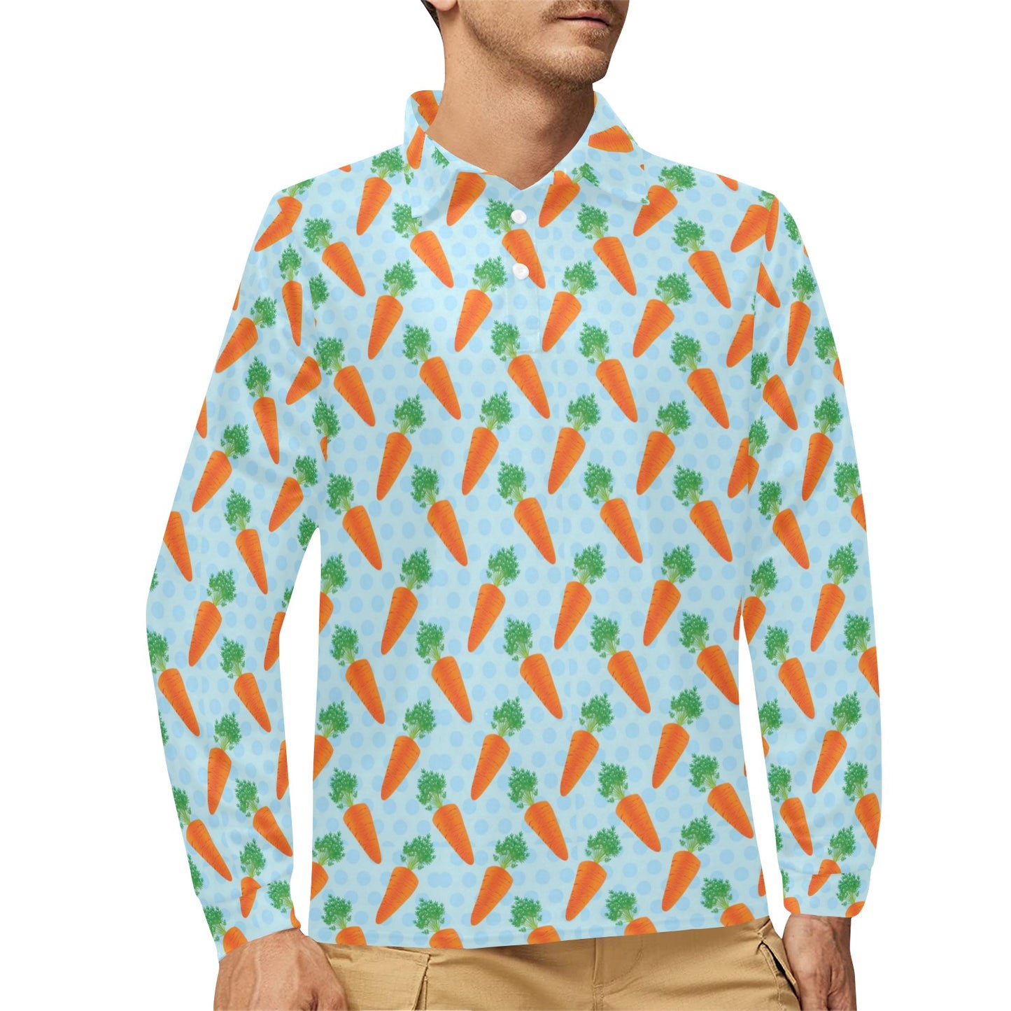 Carrot Pattern Print Design 01 Long Sleeve Polo Shirt For Men's