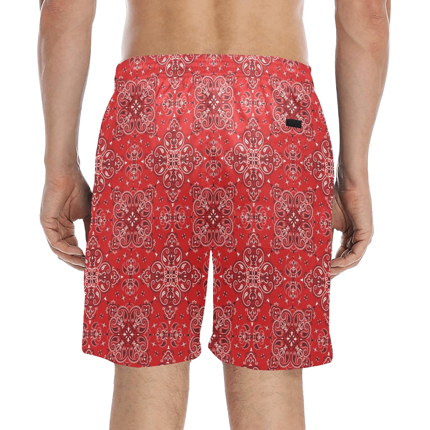 Bandana Red Pattern Print Design LKS3010 Men's Swim Trunks Beach Shorts