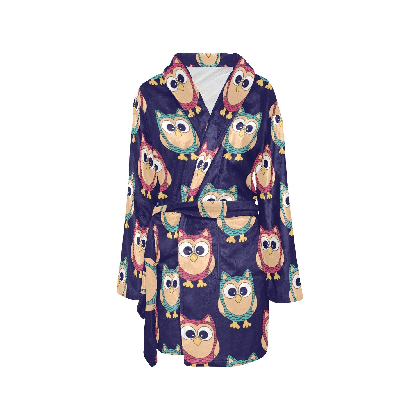 Owl Pattern Print Design A06 Women's Fleece Robe