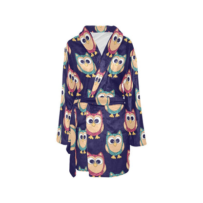Owl Pattern Print Design A06 Women's Fleece Robe