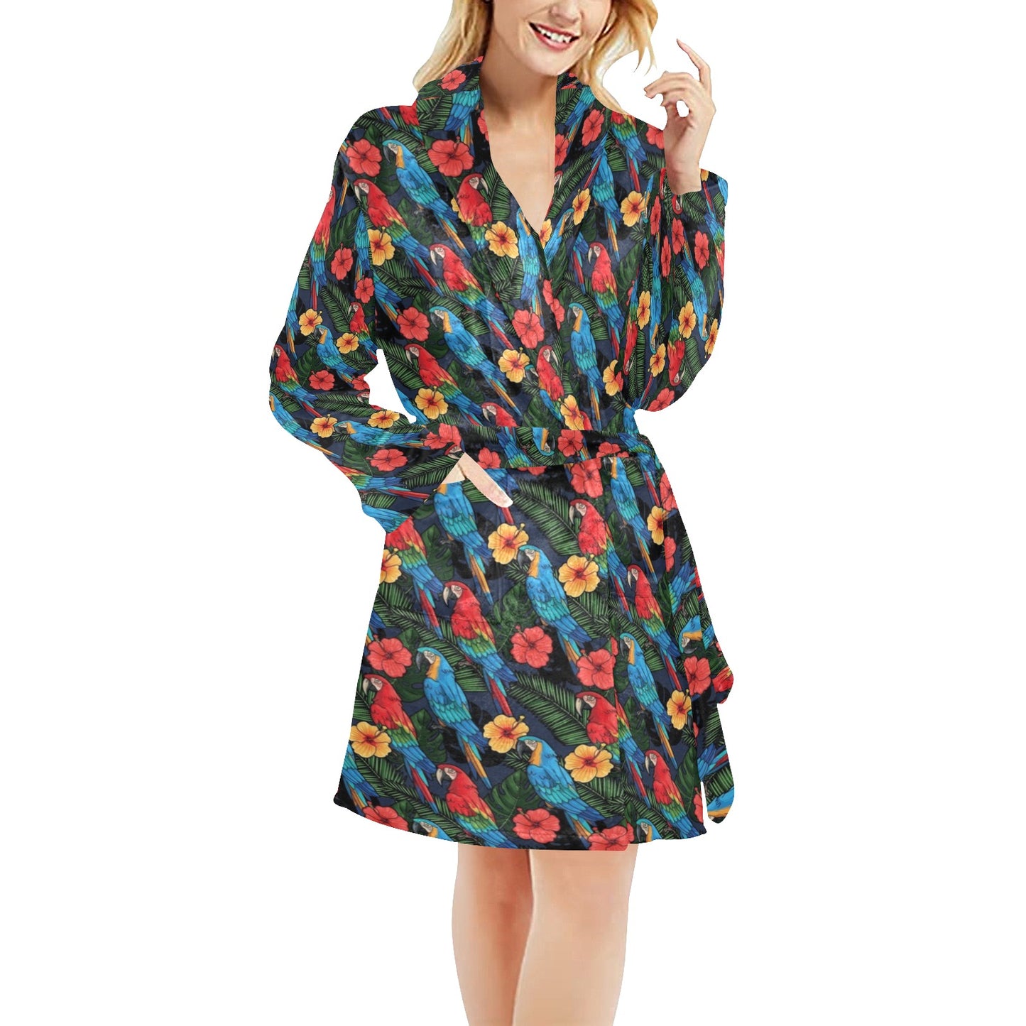 Parrot Pattern Print Design A01 Women's Fleece Robe