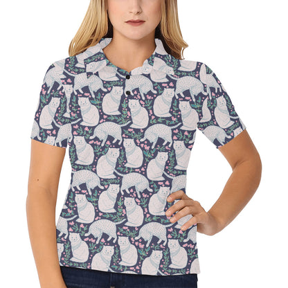Cat Pattern Print Design 06 Women's Polo Shirt