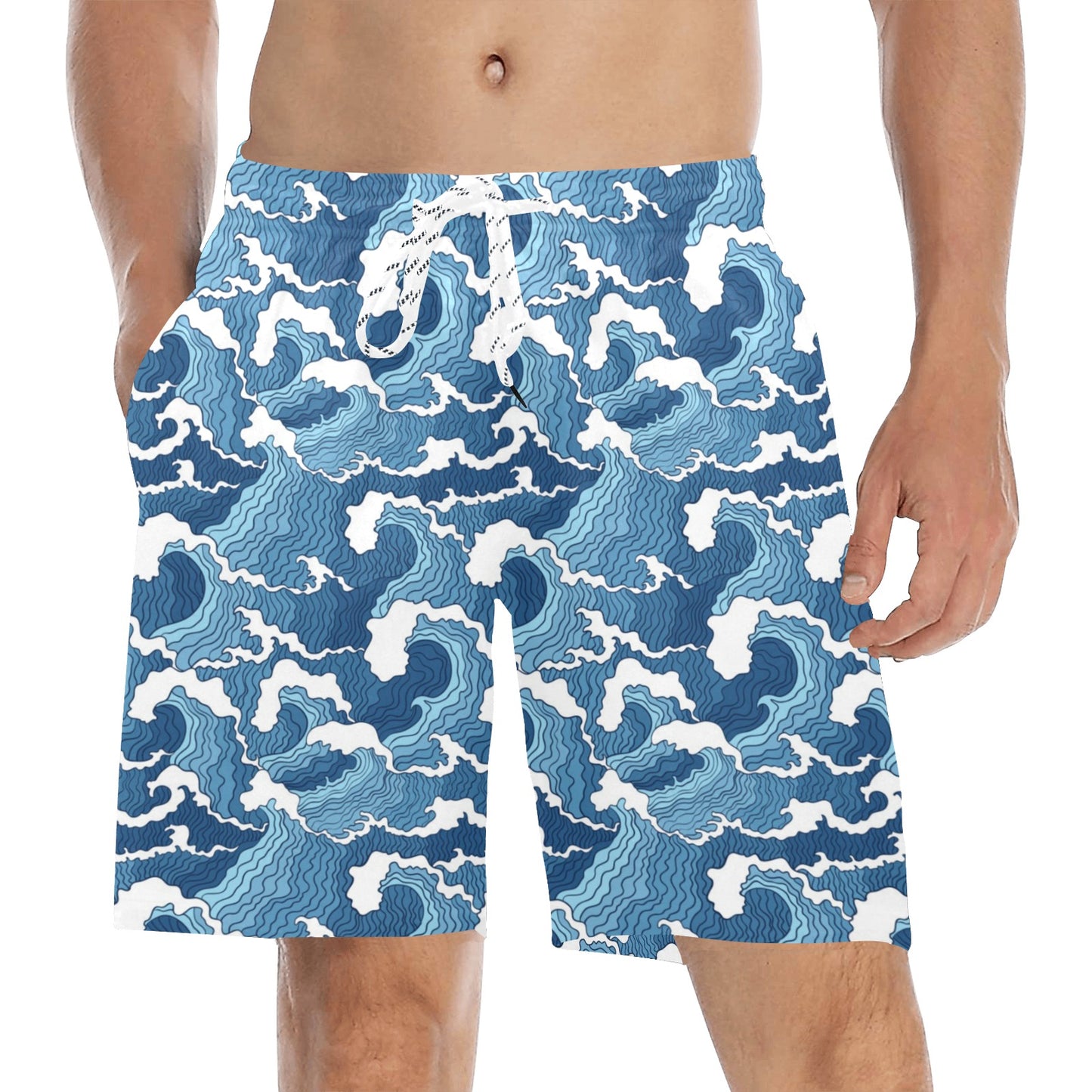 Wave Themed Pattern Print Men's Swim Trunks Beach Shorts