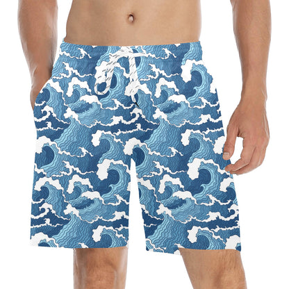 Wave Themed Pattern Print Men's Swim Trunks Beach Shorts