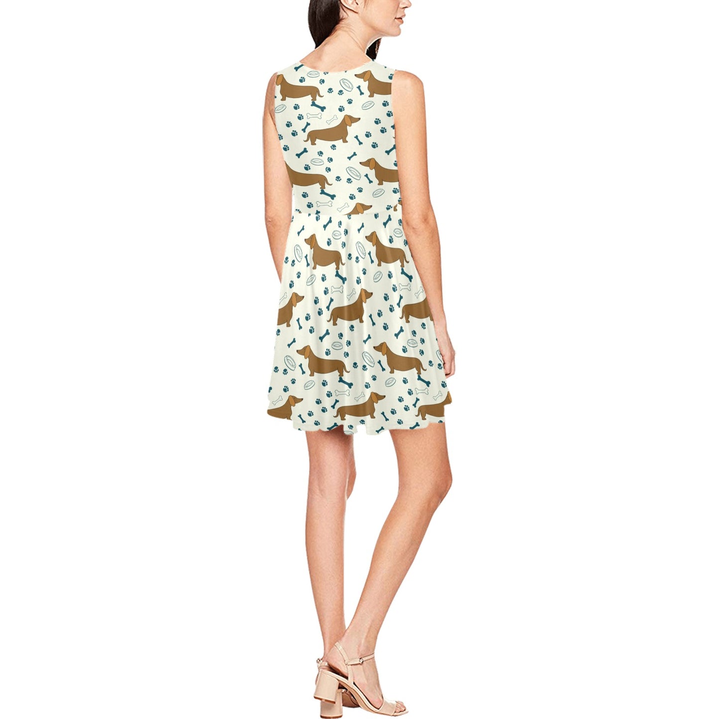 Dachshund Pattern Print Design 01 Sleeveless Dress