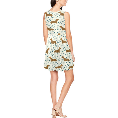 Dachshund Pattern Print Design 01 Sleeveless Dress