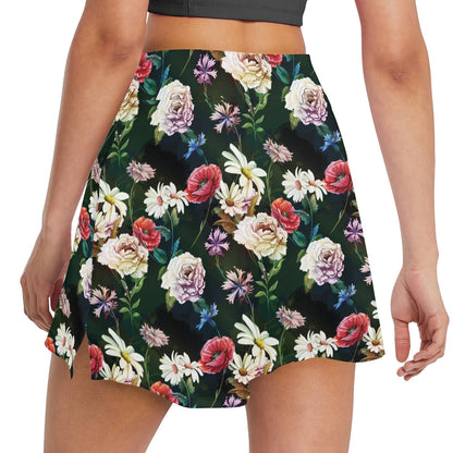Summer Floral Print Design LKS303 17" Golf & Pickleball Skort with Pockets