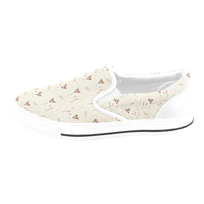 Russell Terriers With Bone Print Design LKS302 White Slip Ons Canvas Women's Shoes