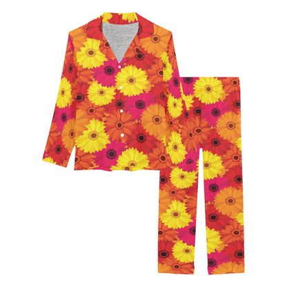 Gerberas Pattern Print Design GB05 Women's Long Pajama Set