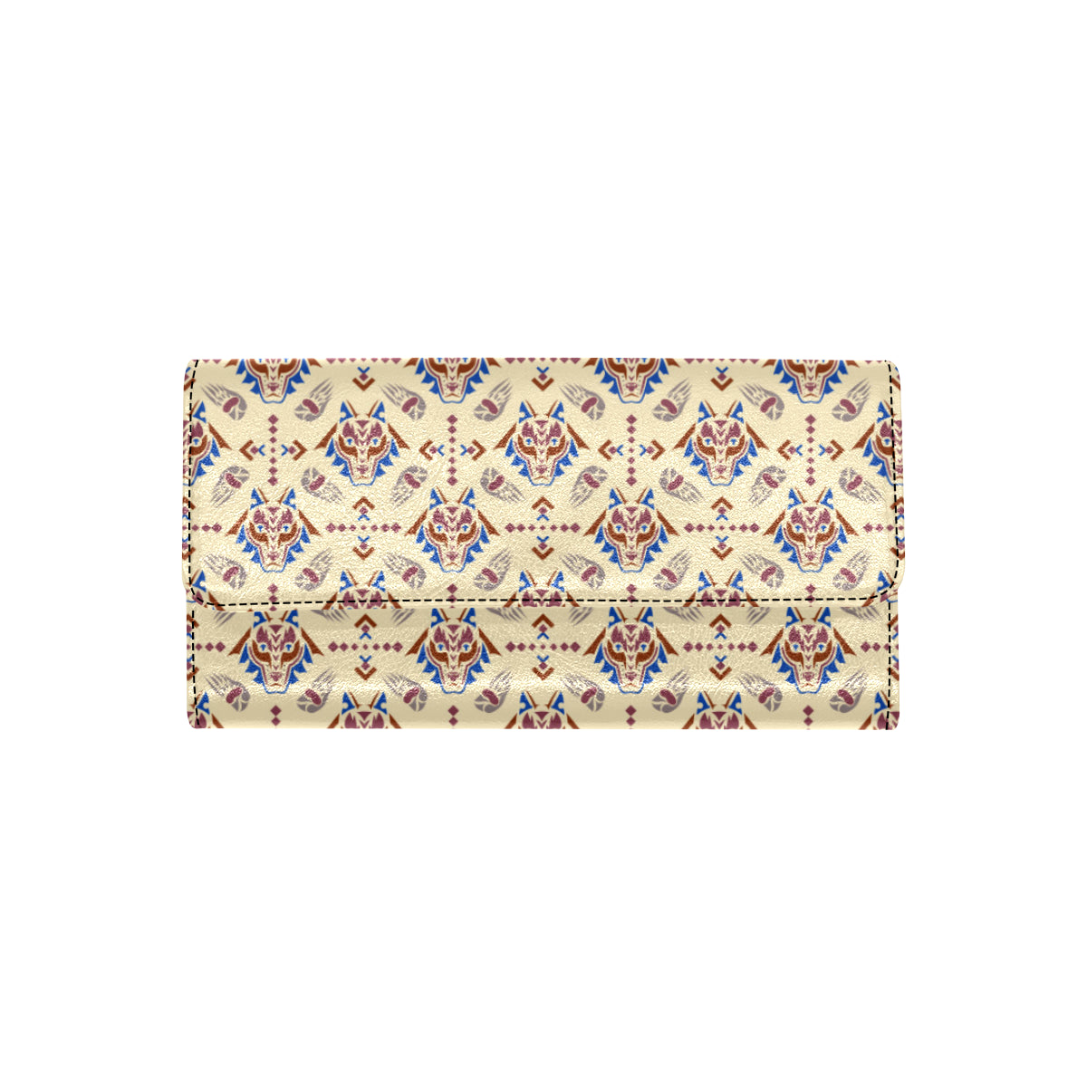 Aztec Wolf Pattern Print Design 03 Women's Trifold Wallet