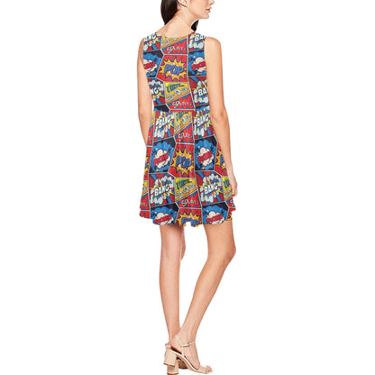 Comic Book Pattern Print Design 03 Sleeveless Dress