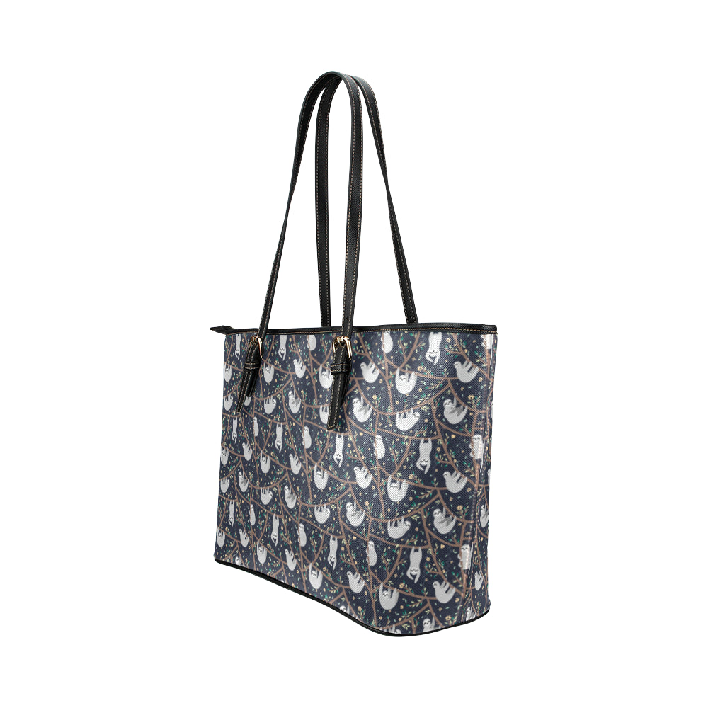 Sloth Happy Design Themed Print Leather Tote Bag