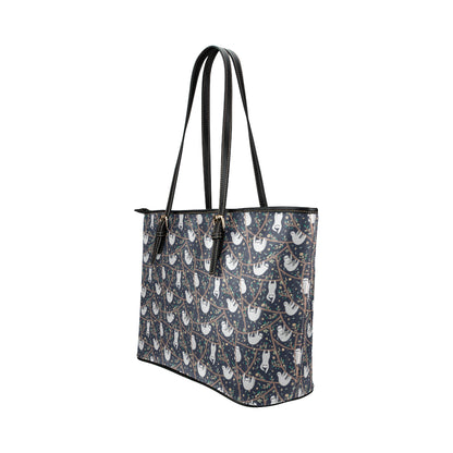 Sloth Happy Design Themed Print Leather Tote Bag