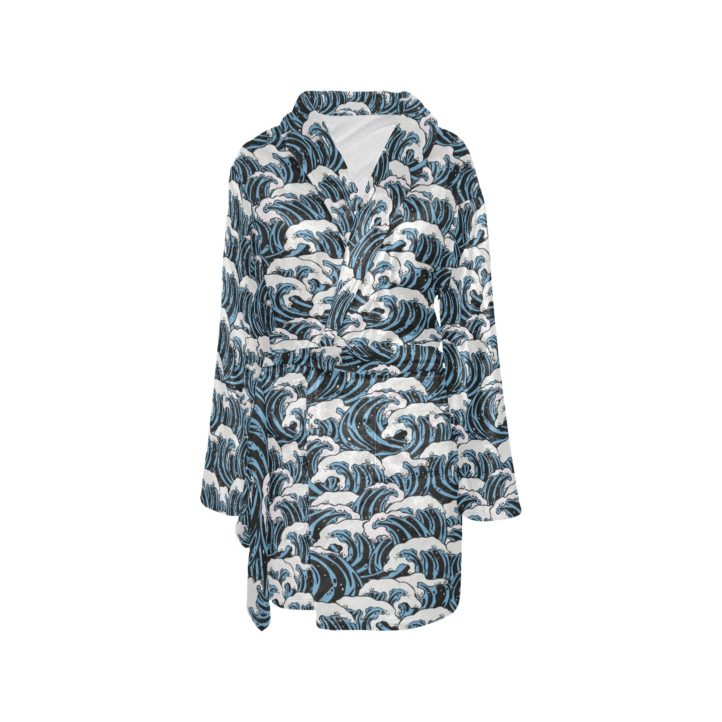 Surf Wave Pattern Print Women's Fleece Robe