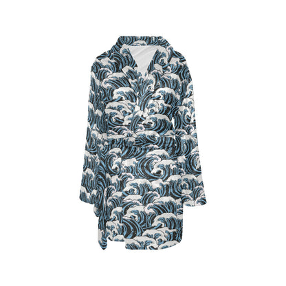 Surf Wave Pattern Print Women's Fleece Robe