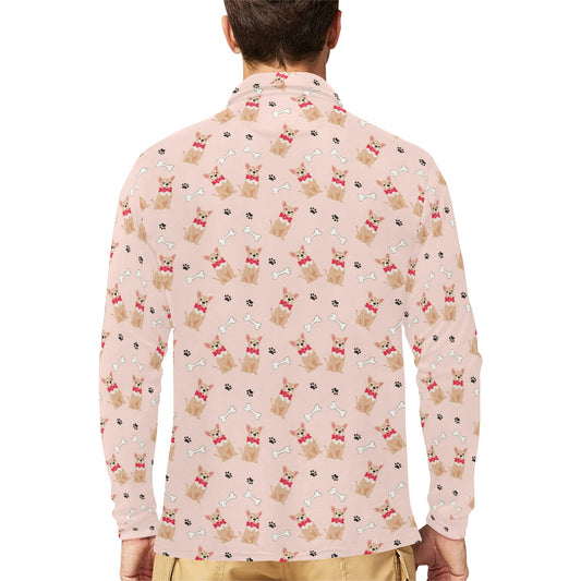 Chihuahua Pattern Print Design 04 Long Sleeve Polo Shirt For Men's