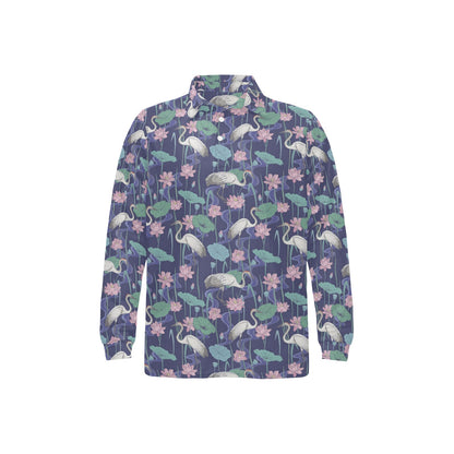 Water Lily Print Design LKS306 Long Sleeve Polo Shirt For Men's