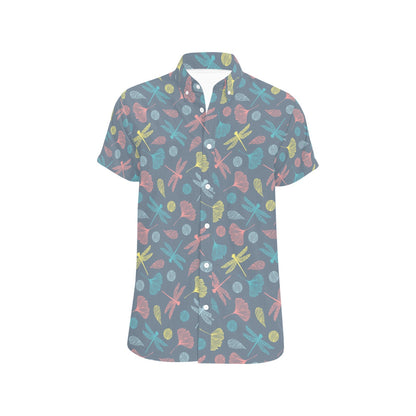 Dragonfly Print Design LKS403 Men Short Sleeve Button Up Shirt