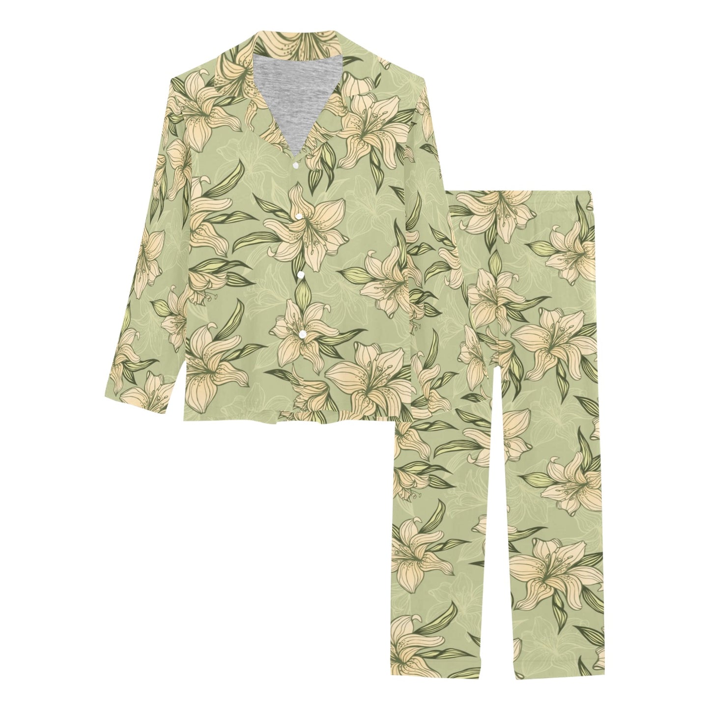 Lily Pattern Print Design LY06 Women's Long Pajama Set