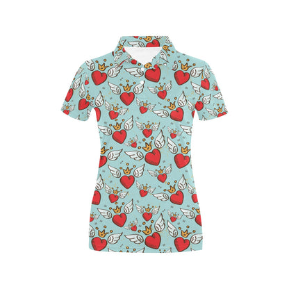 Angel Wings Heart Pattern Print Design 02 Women's Polo Shirt