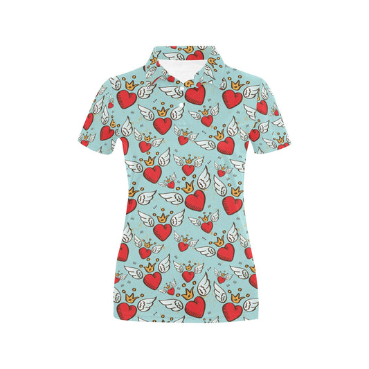 Angel Wings Heart Pattern Print Design 02 Women's Polo Shirt