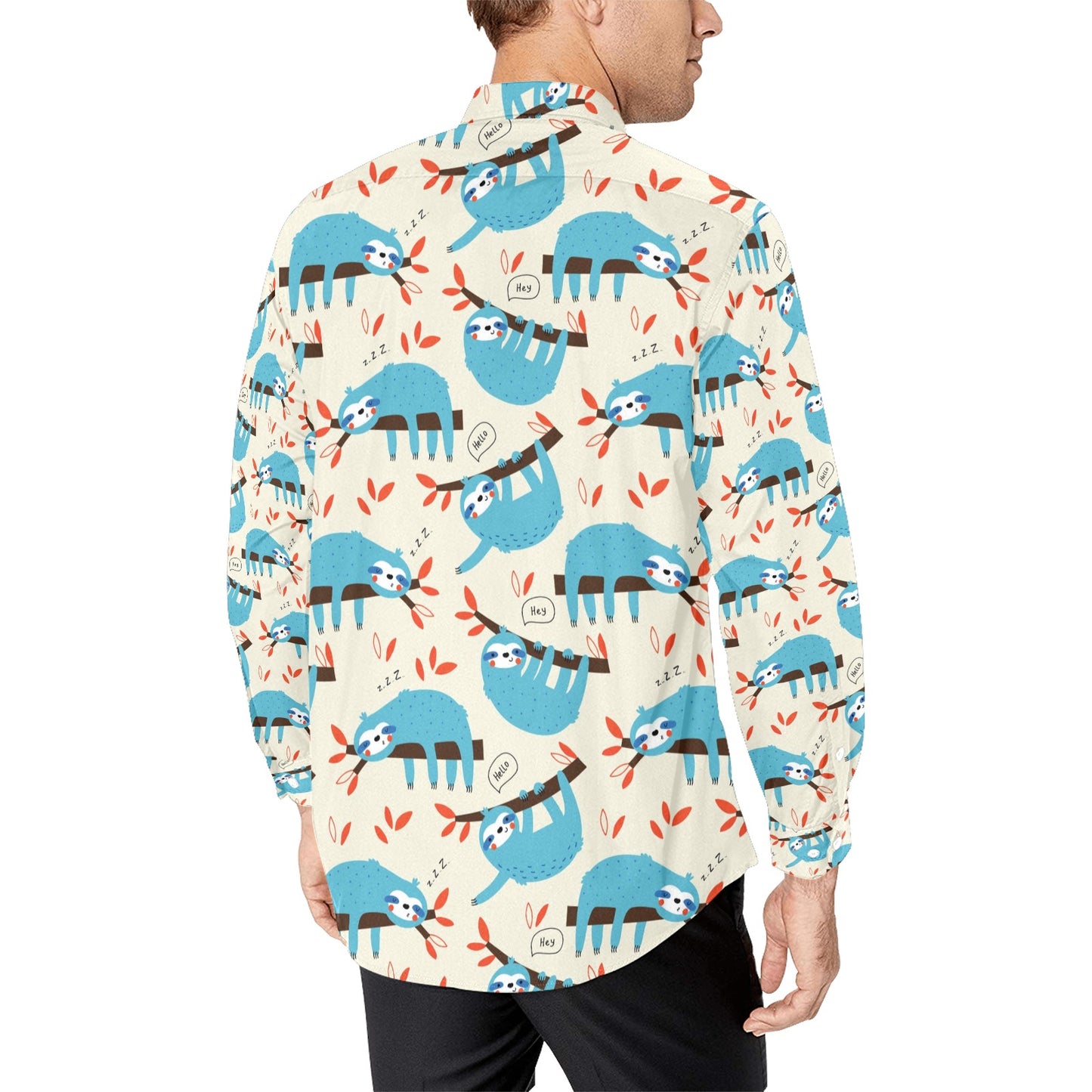 Sloth Print Design LKS3011 Men's Long Sleeve Dress Shirt