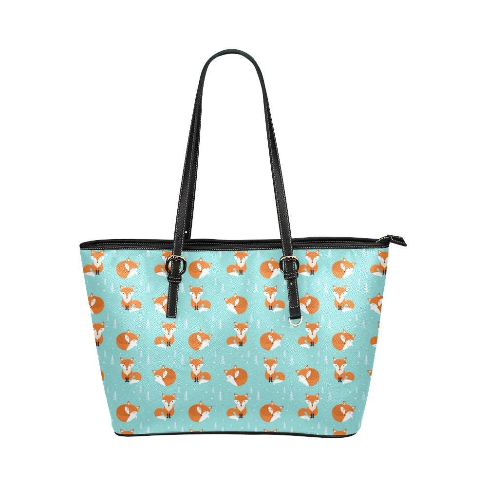 Fox Design Snow Print Pattern Leather Tote Bag