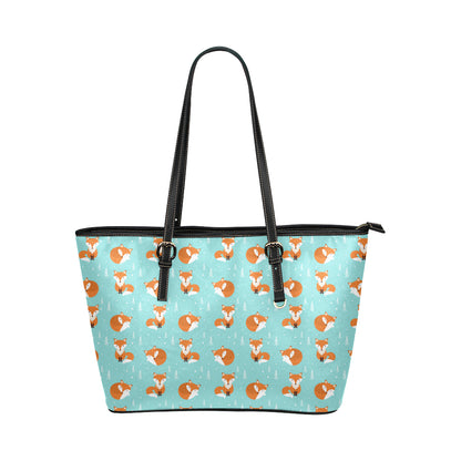 Fox Design Snow Print Pattern Leather Tote Bag