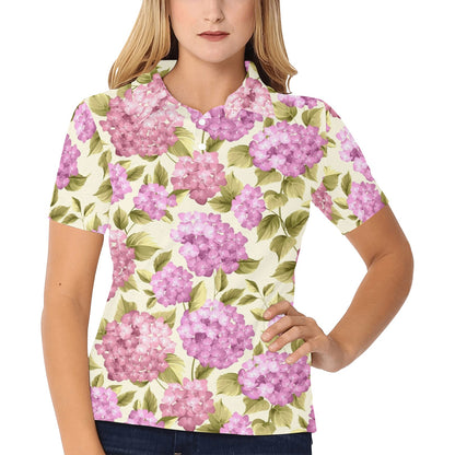 Hydrangea Pattern Print Design HD05 Women's Polo Shirt