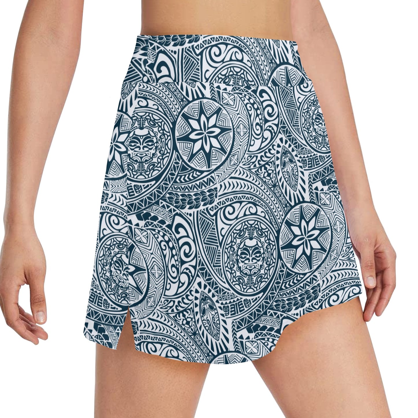 Samoan Pattern Print Design LKS306 17" Golf & Pickleball Skort with Pockets
