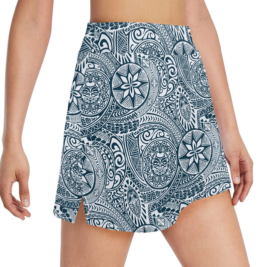 Samoan Pattern Print Design LKS306 17" Golf & Pickleball Skort with Pockets