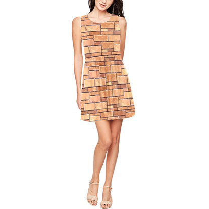 Brick Pattern Print Design 01 Sleeveless Dress
