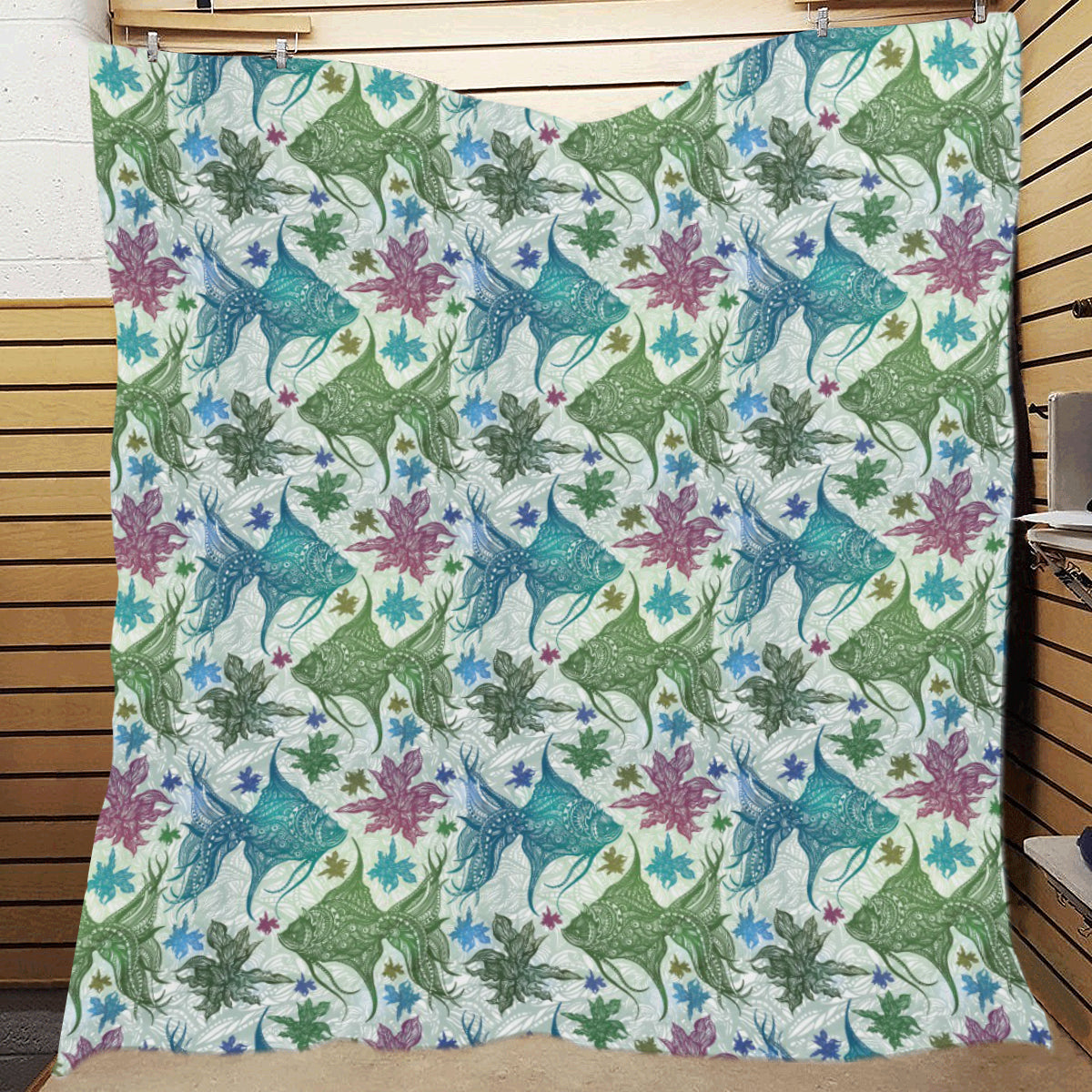 Angelfish Tribal Pattern Print Design 01 Premium Quilt