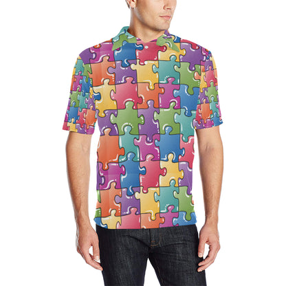Puzzle Pattern Print Design A05 Men Polo Shirt