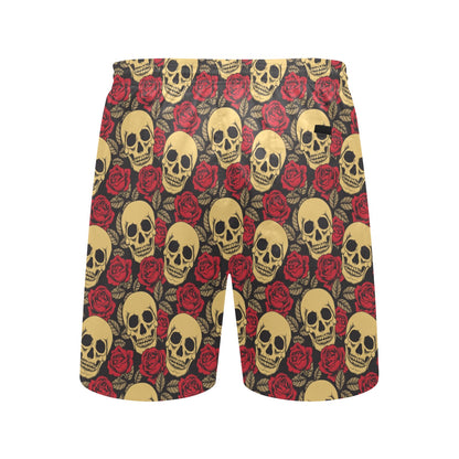 Skull And Roses Print Design LKS302 Men's Swim Trunks Beach Shorts