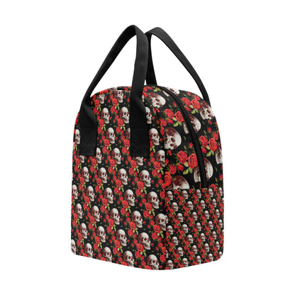 Red Rose Skull Design Print Insulated Lunch Bag