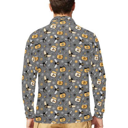 Honey Bee Print Design LKS301 Long Sleeve Polo Shirt For Men's