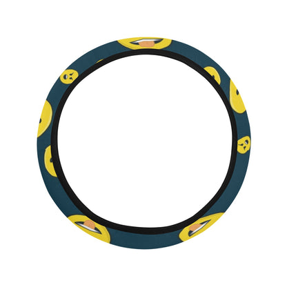 Smiley Face Emoji Print Design LKS301 Steering Wheel Cover with Elastic Edge