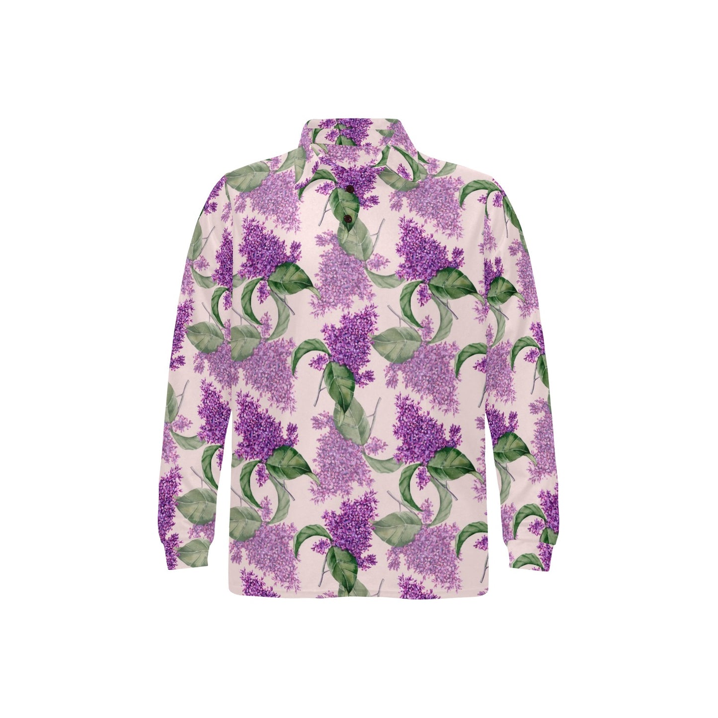 Lilac Pattern Print Design LI02 Long Sleeve Polo Shirt For Men's