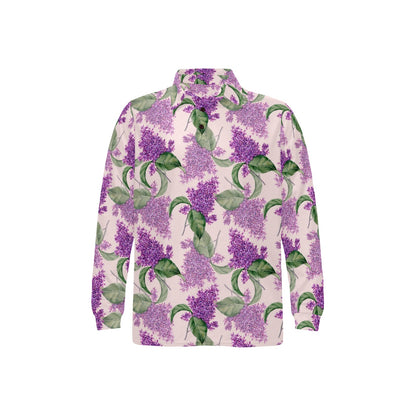 Lilac Pattern Print Design LI02 Long Sleeve Polo Shirt For Men's